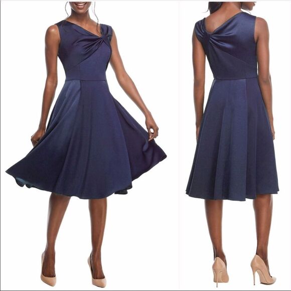 Gal Meets Glam Dresses & Skirts - Gal Meets Glam Noelle Twist Neck Satin Dress